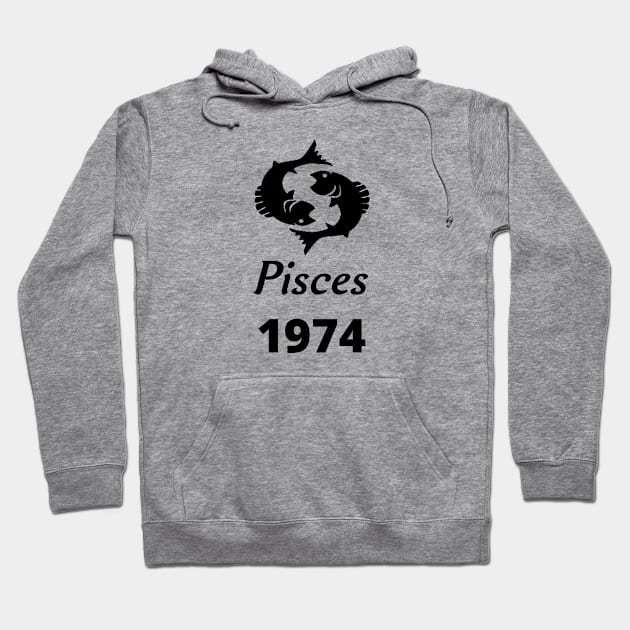 Black Zodiac Birthday Pisces 1974 Hoodie by Down Home Tees